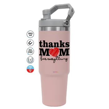 Thanks mom for everything, ΡΟΖ Travel Tumbler Θερμός με χερούλι και καλαμάκι 890ml