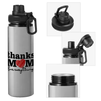 Thanks mom for everything, Metallic water bottle with safety cap, 850ml aluminum