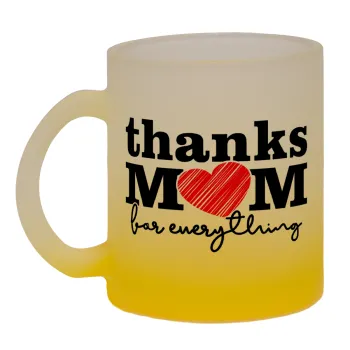 Thanks mom for everything, Κούπα γυάλινη δίχρωμη με βάση το κίτρινο ματ, 330ml