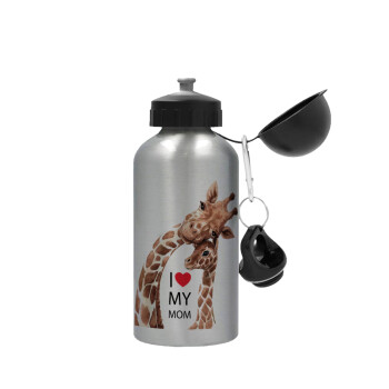 Mothers Day, Cute giraffe, Metallic water jug, Silver, aluminum 500ml