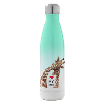 Mothers Day, Cute giraffe, Metal mug thermos Green/White (Stainless steel), double wall, 500ml