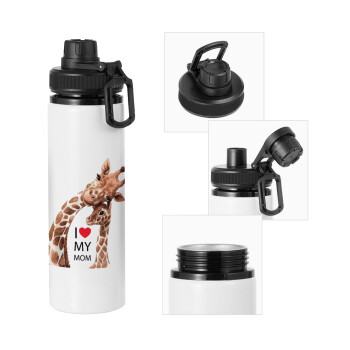 Mothers Day, Cute giraffe, Metal water bottle with safety cap, aluminum 850ml