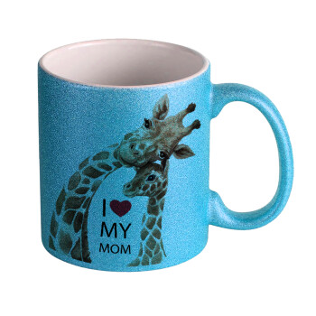 Mothers Day, Cute giraffe, Κούπα Σιέλ Glitter που γυαλίζει, κεραμική, 330ml