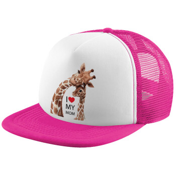 Mothers Day, Cute giraffe, Καπέλο Soft Trucker με Δίχτυ Pink/White 