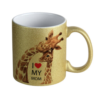 Mothers Day, Cute giraffe, Κούπα Χρυσή Glitter που γυαλίζει, κεραμική, 330ml