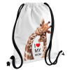 Mothers Day, Cute giraffe, Τσάντα πλάτης πουγκί GYMBAG λευκή, με τσέπη (40x48cm) & χονδρά κορδόνια