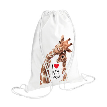 Mothers Day, Cute giraffe, Τσάντα πλάτης πουγκί GYMBAG λευκή (28x40cm)