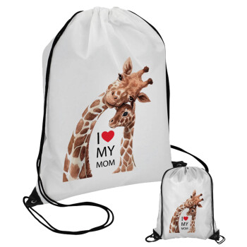 Mothers Day, Cute giraffe, Τσάντα πουγκί με μαύρα κορδόνια (1 τεμάχιο)