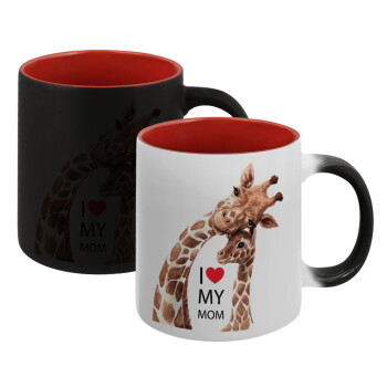Mothers Day, Cute giraffe, Κούπα Μαγική εσωτερικό κόκκινο, κεραμική, 330ml που αλλάζει χρώμα με το ζεστό ρόφημα (1 τεμάχιο)