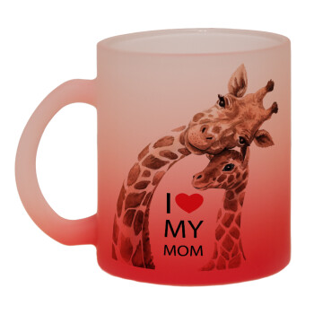 Mothers Day, Cute giraffe, Κούπα γυάλινη δίχρωμη με βάση το κόκκινο ματ, 330ml