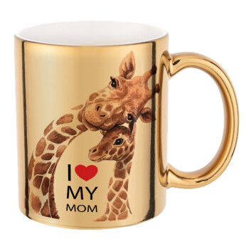 Mothers Day, Cute giraffe, Κούπα κεραμική, χρυσή καθρέπτης, 330ml