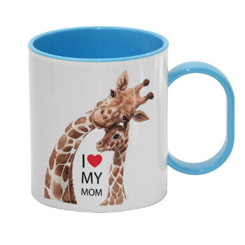Mothers Day, Cute giraffe, Κούπα (πλαστική) (BPA-FREE) Polymer Μπλε για παιδιά, 330ml