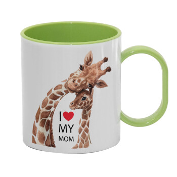 Mothers Day, Cute giraffe, Κούπα (πλαστική) (BPA-FREE) Polymer Πράσινη για παιδιά, 330ml