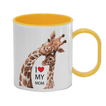 Mothers Day, Cute giraffe, Κούπα (πλαστική) (BPA-FREE) Polymer Κίτρινη για παιδιά, 330ml