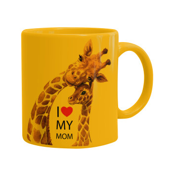 Mothers Day, Cute giraffe, Ceramic coffee mug yellow, 330ml (1pcs)