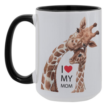 Mothers Day, Cute giraffe, Κούπα Mega 15oz, κεραμική Μαύρη, 450ml