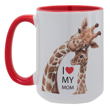 Mothers Day, Cute giraffe, Κούπα Mega 15oz, κεραμική Κόκκινη, 450ml