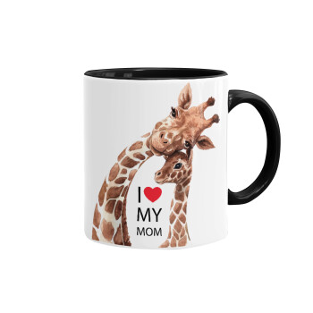 Mothers Day, Cute giraffe, Κούπα χρωματιστή μαύρη, κεραμική, 330ml