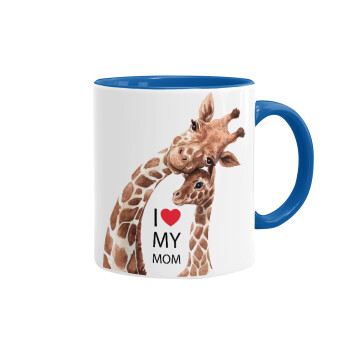 Mothers Day, Cute giraffe, Κούπα χρωματιστή μπλε, κεραμική, 330ml