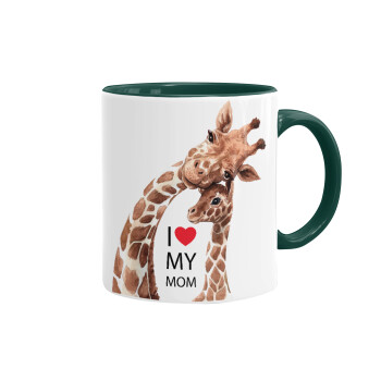 Mothers Day, Cute giraffe, Κούπα χρωματιστή πράσινη, κεραμική, 330ml