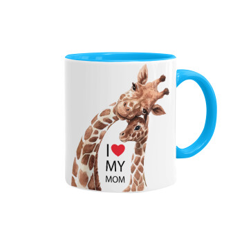Mothers Day, Cute giraffe, Κούπα χρωματιστή γαλάζια, κεραμική, 330ml