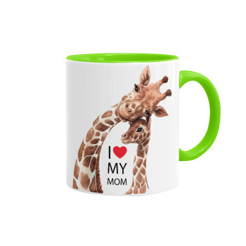 Mothers Day, Cute giraffe, Mug colored light green, ceramic, 330ml