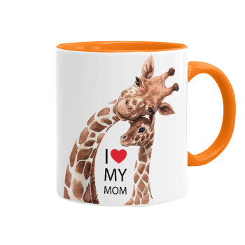 Mothers Day, Cute giraffe, Κούπα χρωματιστή πορτοκαλί, κεραμική, 330ml