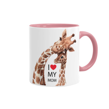 Mothers Day, Cute giraffe, Κούπα χρωματιστή ροζ, κεραμική, 330ml