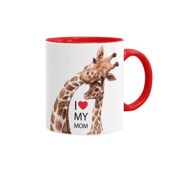Mothers Day, Cute giraffe, Κούπα χρωματιστή κόκκινη, κεραμική, 330ml