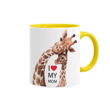 Mothers Day, Cute giraffe, Κούπα χρωματιστή κίτρινη, κεραμική, 330ml