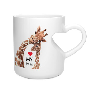 Mothers Day, Cute giraffe, Κούπα καρδιά λευκή, κεραμική, 330ml