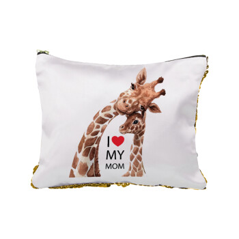 Mothers Day, Cute giraffe, Τσαντάκι νεσεσέρ με πούλιες (Sequin) Χρυσό