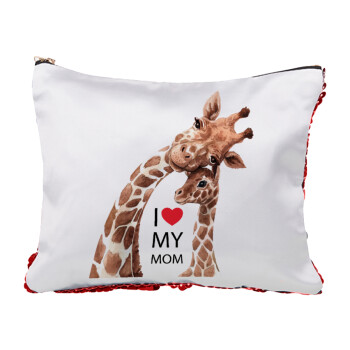 Mothers Day, Cute giraffe, Τσαντάκι νεσεσέρ με πούλιες (Sequin) Κόκκινο