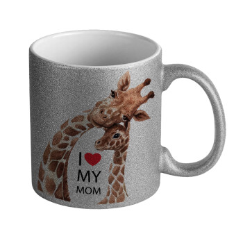 Mothers Day, Cute giraffe, Κούπα Ασημένια Glitter που γυαλίζει, κεραμική, 330ml