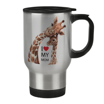 Mothers Day, Cute giraffe, Stainless steel travel mug with lid, double wall 450ml
