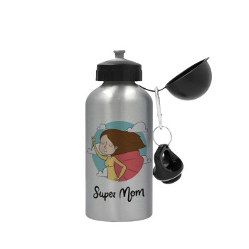 Super mom, Μεταλλικό παγούρι νερού, Ασημένιο, αλουμινίου 500ml