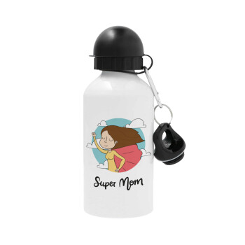 Super mom, Metal water bottle, White, aluminum 500ml