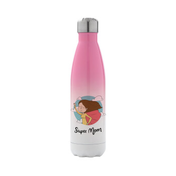 Super mom, Metal mug thermos Pink/White (Stainless steel), double wall, 500ml