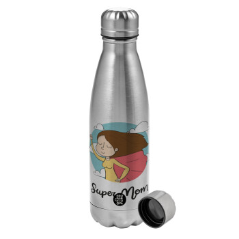 Super mom, Metallic water bottle, stainless steel, 750ml