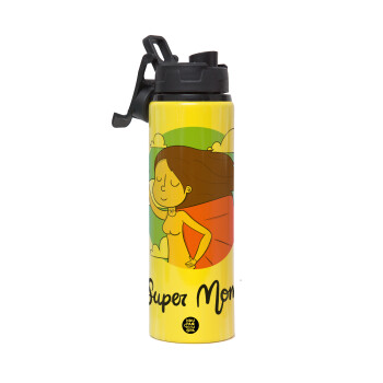 Super mom, Metallic water bottle with safety lid, 850ml aluminum