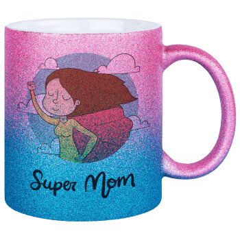 Super mom, Κούπα Χρυσή/Μπλε Glitter, κεραμική, 330ml