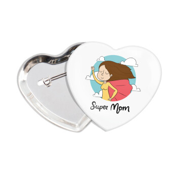 Super mom, Κονκάρδα παραμάνα καρδιά (57x52mm)