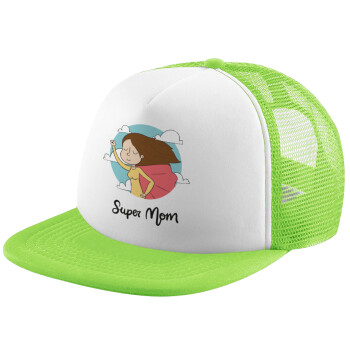 Super mom, Καπέλο Soft Trucker με Δίχτυ Πράσινο/Λευκό