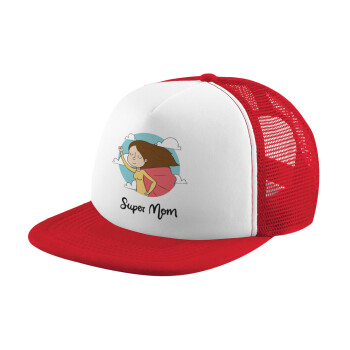 Super mom, Καπέλο Ενηλίκων Soft Trucker με Δίχτυ Red/White (POLYESTER, ΕΝΗΛΙΚΩΝ, UNISEX, ONE SIZE)