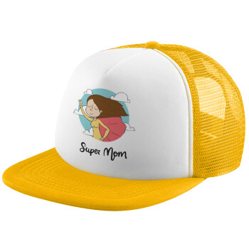 Super mom, Καπέλο Soft Trucker με Δίχτυ Κίτρινο/White 