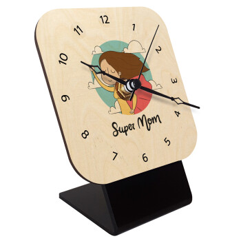 Super mom, Quartz Table clock in natural wood (10cm)