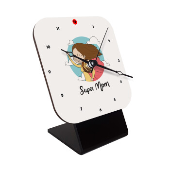 Super mom, Επιτραπέζιο ρολόι ξύλινο με δείκτες (10cm)