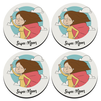 Super mom, SET of 4 round wooden coasters (9cm)
