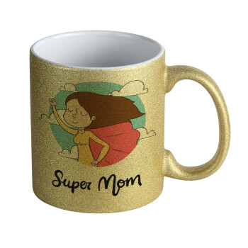 Super mom, Κούπα Χρυσή Glitter που γυαλίζει, κεραμική, 330ml