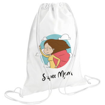 Super mom, Τσάντα πλάτης πουγκί GYMBAG λευκή (28x40cm)